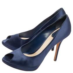 Pre Owned Dior Blue Satin Miss Dior Peep Toe Platform Pumps Size 40.5