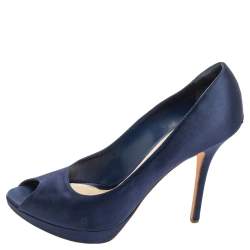 Pre Owned Dior Blue Satin Miss Dior Peep Toe Platform Pumps Size 40.5