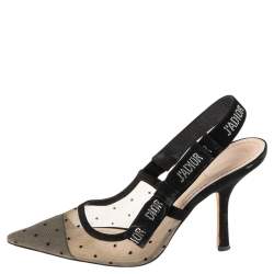 Dior Beige/Black Net And Suede  J'adior Slingback Sandals Size 39 
