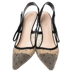 Dior Beige/Black Net And Suede  J'adior Slingback Sandals Size 39 
