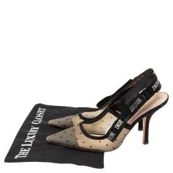 Dior Beige/Black Net And Suede  J'adior Slingback Sandals Size 39 