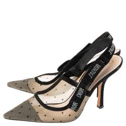 Dior Beige/Black Net And Suede  J'adior Slingback Sandals Size 39 