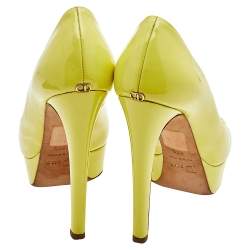 Dior Lime Yellow Patent Leather Miss Dior Peep Toe Platform Pumps Size 37.5