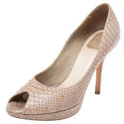 Dior Grey Python Embossed Leather Peep Toe  Pumps Size 41