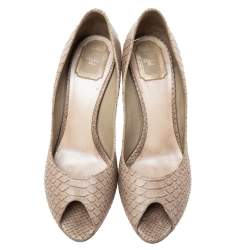 Dior Grey Python Embossed Leather Peep Toe  Pumps Size 41