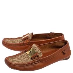 Pre Owned Dior Brown Leather and Monogram Canvas Loafers Size 37
