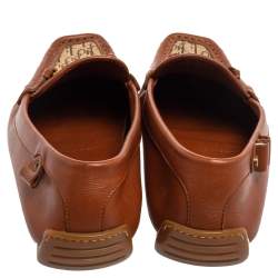 Pre Owned Dior Brown Leather and Monogram Canvas Loafers Size 37