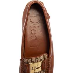 Pre Owned Dior Brown Leather and Monogram Canvas Loafers Size 37