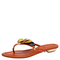 Pre Owned Dior Multicolor Leather Floral Detail Thong Sandals Size 38