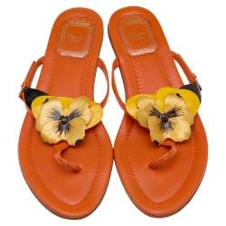 Pre Owned Dior Multicolor Leather Floral Detail Thong Sandals Size 38