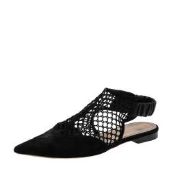 Pre Owned Dior Black Suede And Mesh Pointed Toe Slingback Flat Sandals Size 40.5