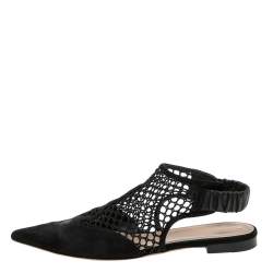Pre Owned Dior Black Suede And Mesh Pointed Toe Slingback Flat Sandals Size 40.5