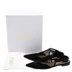 Pre Owned Dior Black Suede And Mesh Pointed Toe Slingback Flat Sandals Size 40.5