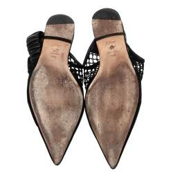 Pre Owned Dior Black Suede And Mesh Pointed Toe Slingback Flat Sandals Size 40.5