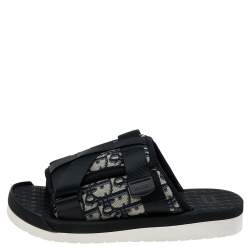 Dior Black/Beige Canvas Slide Sandals Size 40