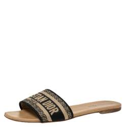 Pre Owned Dior beige/Black Canvas Logo Embroidered D-Way Flat Slides Size 40