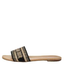 Pre Owned Dior beige/Black Canvas Logo Embroidered D-Way Flat Slides Size 40