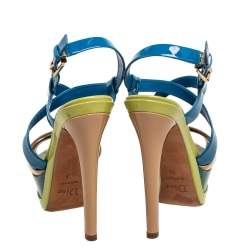 Dior Multicolor Patent Leather Cross Strap Slingback Platform Sandals Size 38