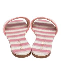 Pre Owned Dior Pink/Cream Embroidered Canvas Dway Flat Slides Size 40