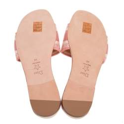 Pre Owned Dior Pink/Cream Embroidered Canvas Dway Flat Slides Size 40
