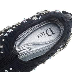 Pre Owned Dior Black Mesh Fusion Embellished Slip On Sneakers Size 34.5