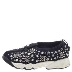 Pre Owned Dior Black Mesh Fusion Embellished Slip On Sneakers Size 34.5