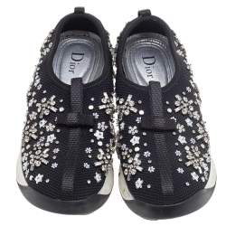Pre Owned Dior Black Mesh Fusion Embellished Slip On Sneakers Size 34.5