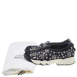 Pre Owned Dior Black Mesh Fusion Embellished Slip On Sneakers Size 34.5
