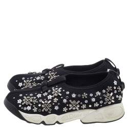 Pre Owned Dior Black Mesh Fusion Embellished Slip On Sneakers Size 34.5