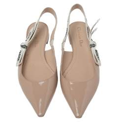 Pre Owned Dior Beige Patent Leather J'adior Slingback Flat Sandals Size 38