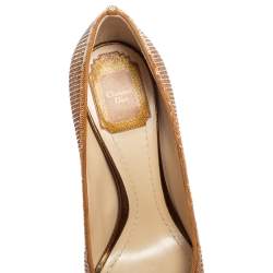 Pre Owned Dior Gold/Brown Sequin Pointed Toe Pumps Size 37.5     