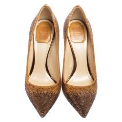 Pre Owned Dior Gold/Brown Sequin Pointed Toe Pumps Size 37.5     