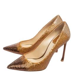 Pre Owned Dior Gold/Brown Sequin Pointed Toe Pumps Size 37.5     