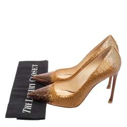 Pre Owned Dior Gold/Brown Sequin Pointed Toe Pumps Size 37.5     