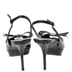 مملوكة مسبقًا Dior Black Patent Leather Bow Slingback Sandals Size 37