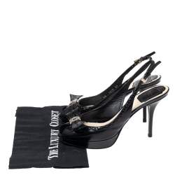مملوكة مسبقًا Dior Black Patent Leather Bow Slingback Sandals Size 37