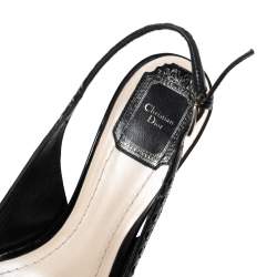 مملوكة مسبقًا Dior Black Patent Leather Bow Slingback Sandals Size 37