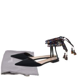 مملوكة مسبقًا صندل إصبع فلات ديور جادور قماش تيكنيكال أسود مقاس 38.5