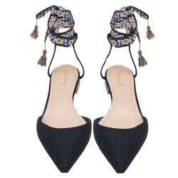 مملوكة مسبقًا صندل إصبع فلات ديور جادور قماش تيكنيكال أسود مقاس 38.5