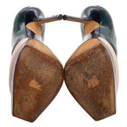 Pre Owned Dior Tri-Color Patent Leather Square Sole Platform Pumps Size 35