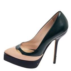 Pre Owned Dior Tri-Color Patent Leather Square Sole Platform Pumps Size 35