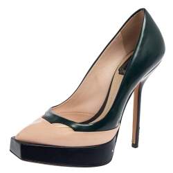 Pre Owned Dior Tri-Color Patent Leather Square Sole Platform Pumps Size 35