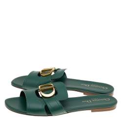 مملوكة مسبقًا Dior Green Leather 30 Montaigne Flat Sandals Size 37
