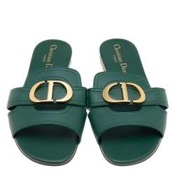 مملوكة مسبقًا Dior Green Leather 30 Montaigne Flat Sandals Size 37