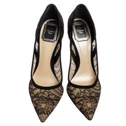 مملوكة مسبقًا Dior Black Net And Suede Pointed Toe Pumps Size 38.5