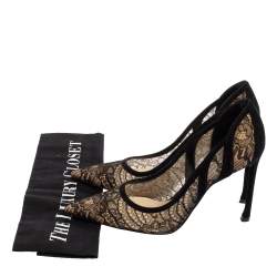 مملوكة مسبقًا Dior Black Net And Suede Pointed Toe Pumps Size 38.5