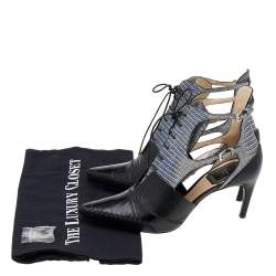 Pre Owned حذاء بوت ديور جلد نقش تمساح ونقش سحلي ثلاثي اللون برباط قصة نوميد مقاس 36.5