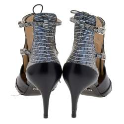 Pre Owned حذاء بوت ديور جلد نقش تمساح ونقش سحلي ثلاثي اللون برباط قصة نوميد مقاس 36.5