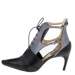 Pre Owned حذاء بوت ديور جلد نقش تمساح ونقش سحلي ثلاثي اللون برباط قصة نوميد مقاس 36.5