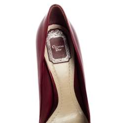 Pre Owned Dior Burgundy Patent Leather Optique Wedge Pumps Size 38.5